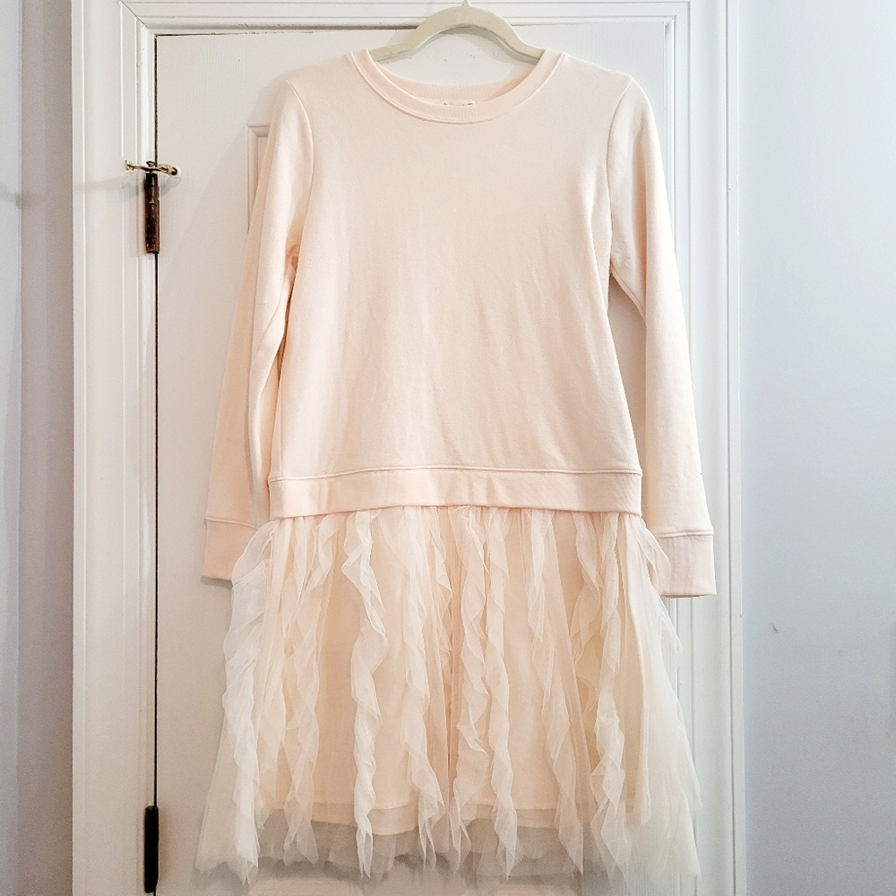Cream Long Sleeve Dress with Tulle Skirt. Crewcuts By JCrew